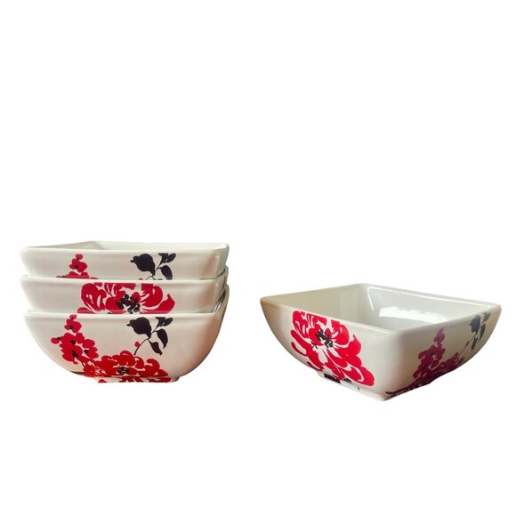 Coventry Square Bowls in the Riley Pattern set of 4 white with red flowers and b - Picture 2 of 8